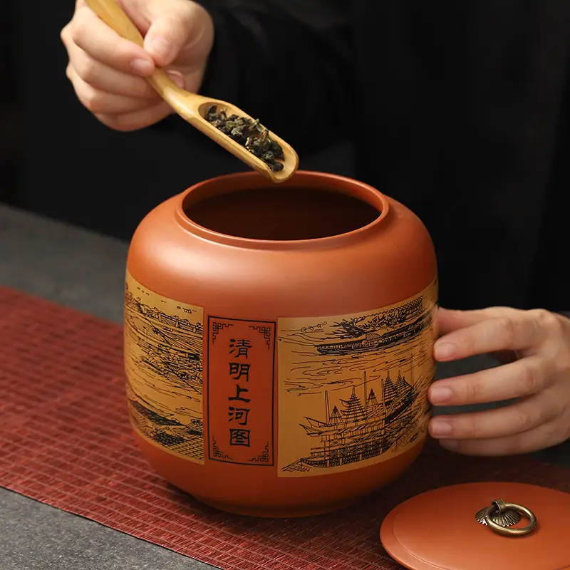 Ceramic Tea Canister Purple Clay Storage Jar 0.5kg - Image 9