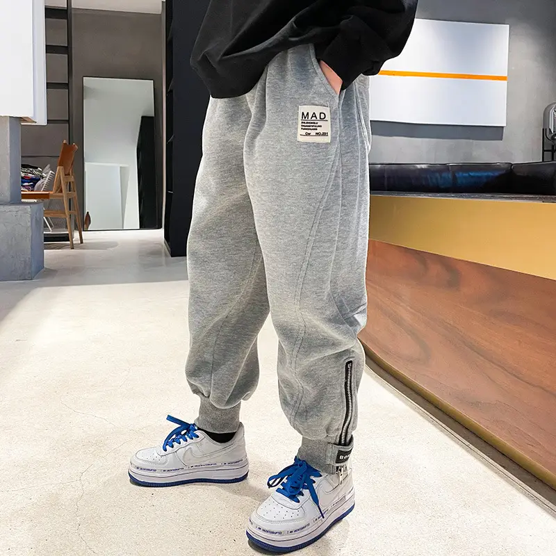 Boys Fleece Sweatpants Grey Track Pants Winter Casual - Image 4