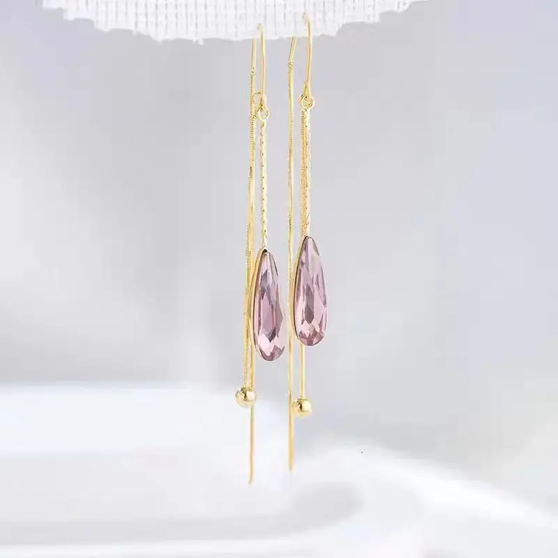Long Green Water Drop Crystal Earrings for Women