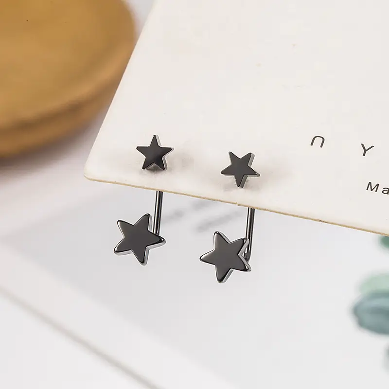 Black Screw Earrings for Women Dark Black Summer