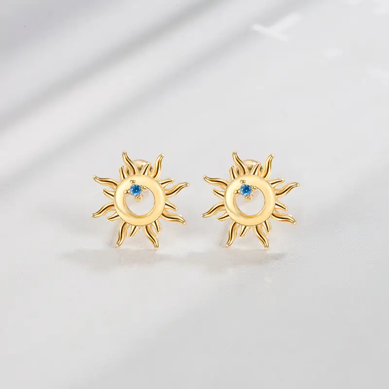 Blue Diamond Hollow Sun Earrings for Women - Image 2