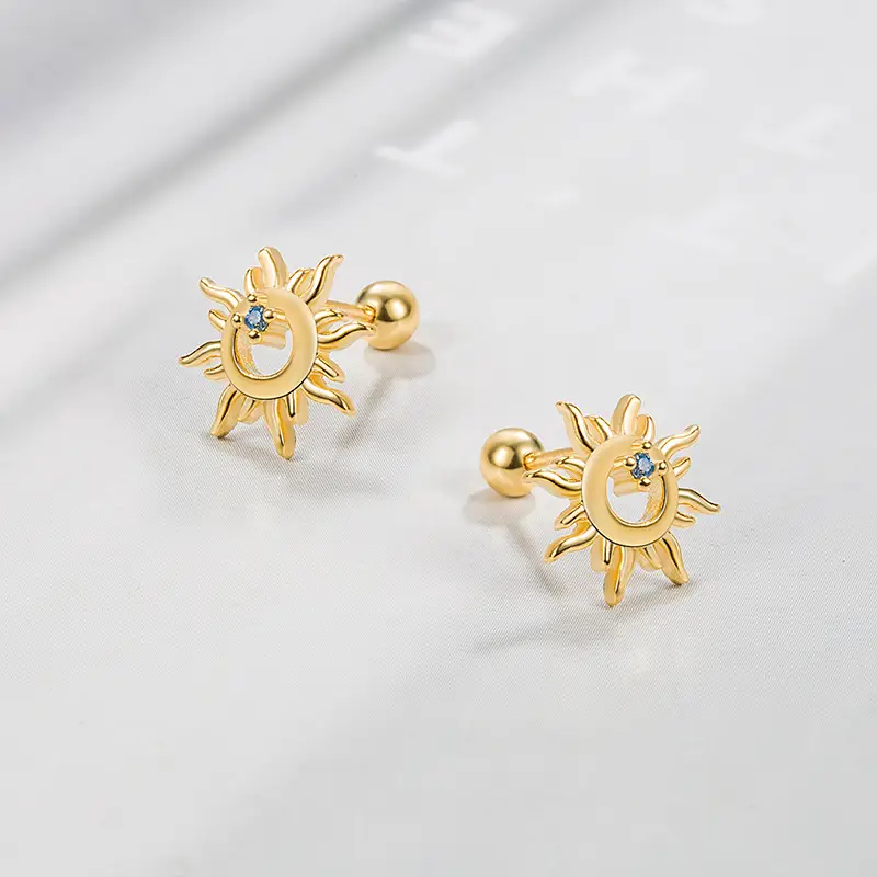 Blue Diamond Hollow Sun Earrings for Women - Image 3