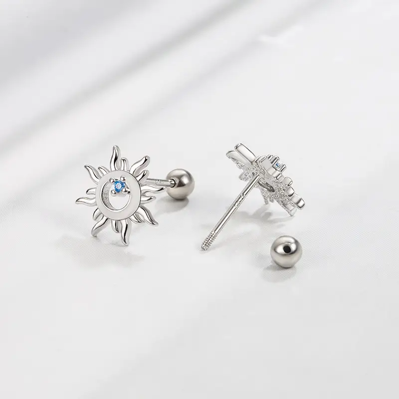 Blue Diamond Hollow Sun Earrings for Women - Image 4