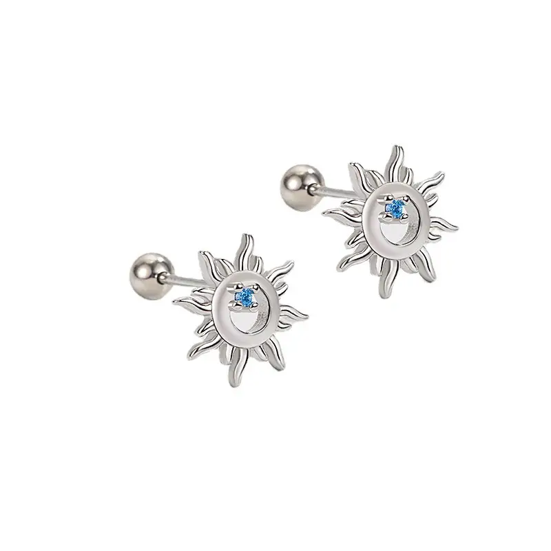 Blue Diamond Hollow Sun Earrings for Women - Image 5