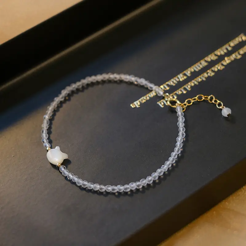 Adjustable Black Cat Shell Crystal Bracelet