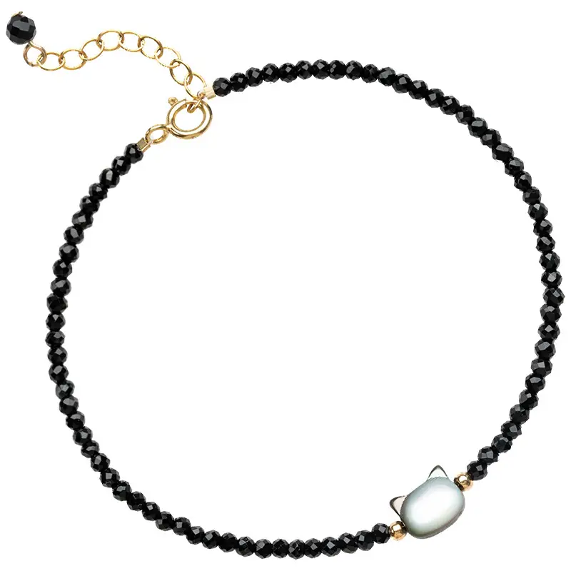 Adjustable Black Cat Shell Crystal Bracelet