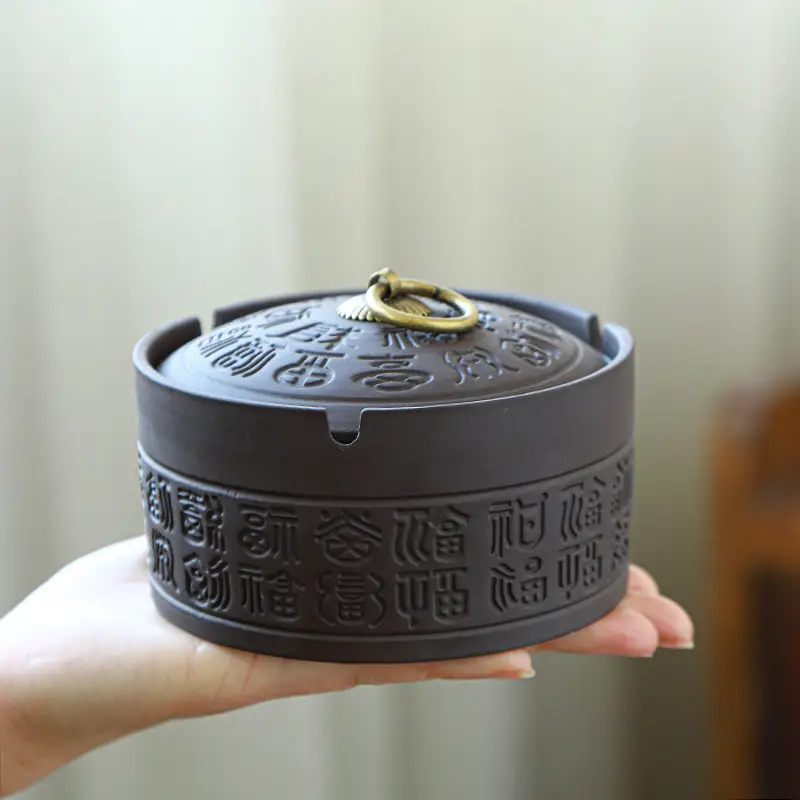 Vintage Purple Sand Ash Tray with Lid Anti-Fly Large Household