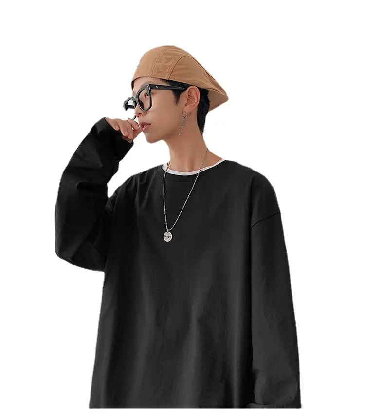 Men White Long Sleeve Cotton T-Shirt 260g