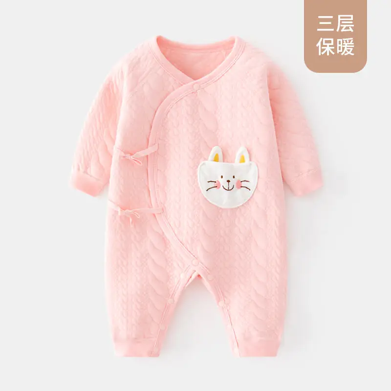 Newborn Baby Warm Cotton Jumpsuit White Sun Print