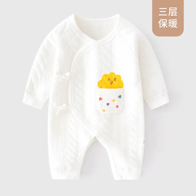 Newborn Baby Warm Cotton Jumpsuit White Sun Print