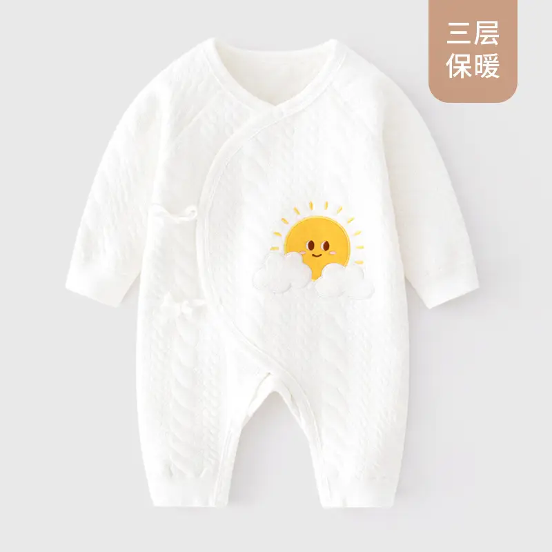 Newborn Baby Warm Cotton Jumpsuit White Sun Print
