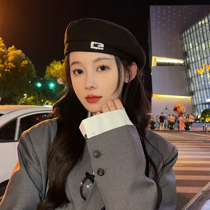 Women's Korean Style Woolen Beret Hat Brown Winter Warm - Image 5