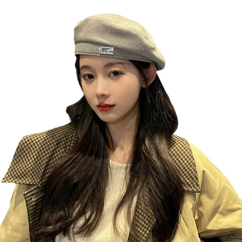 Women's Korean Style Woolen Beret Hat Brown Winter Warm - Image 9