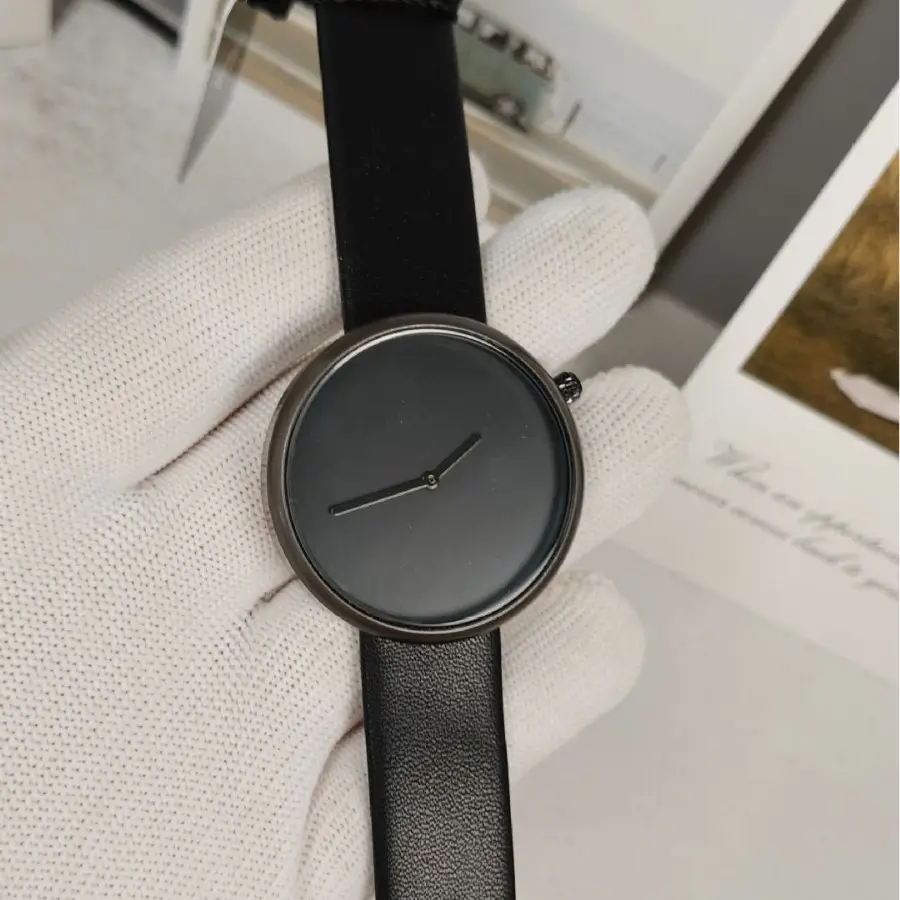 Tomi Black Leather Watch for Men Women Quartz Casual Fashion