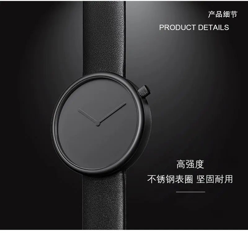 Tomi Black Leather Watch for Men Women Quartz Casual Fashion — feature 11