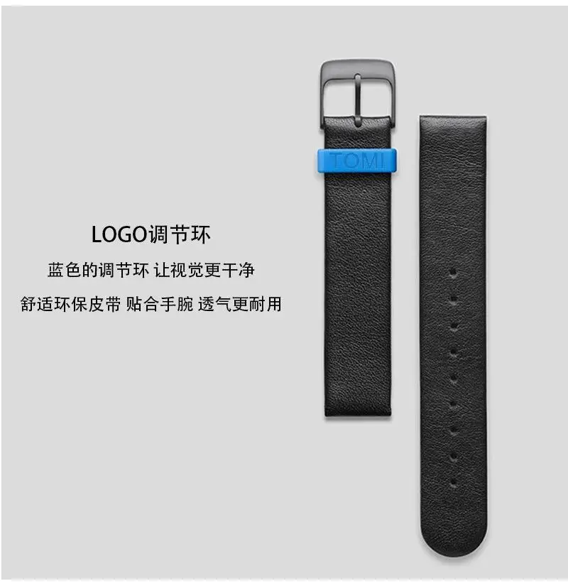 Tomi Black Leather Watch for Men Women Quartz Casual Fashion — feature 15