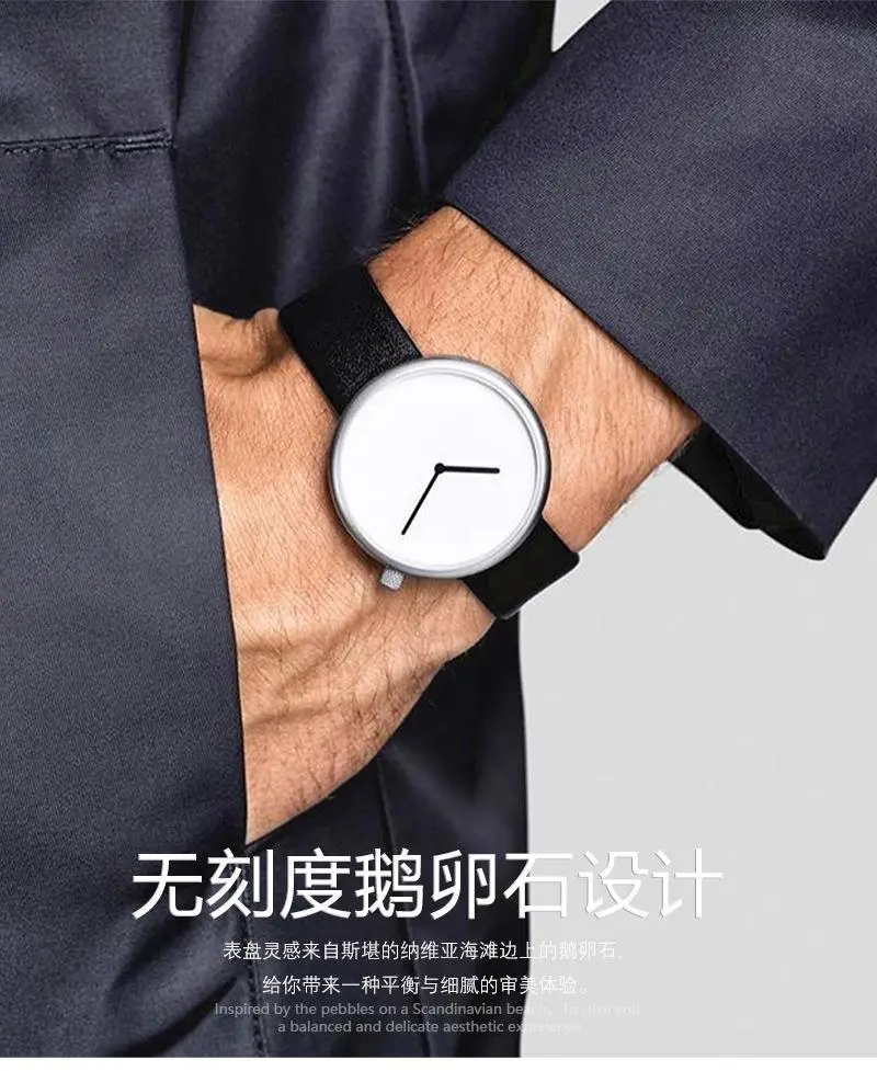 Tomi Black Leather Watch for Men Women Quartz Casual Fashion — feature 4