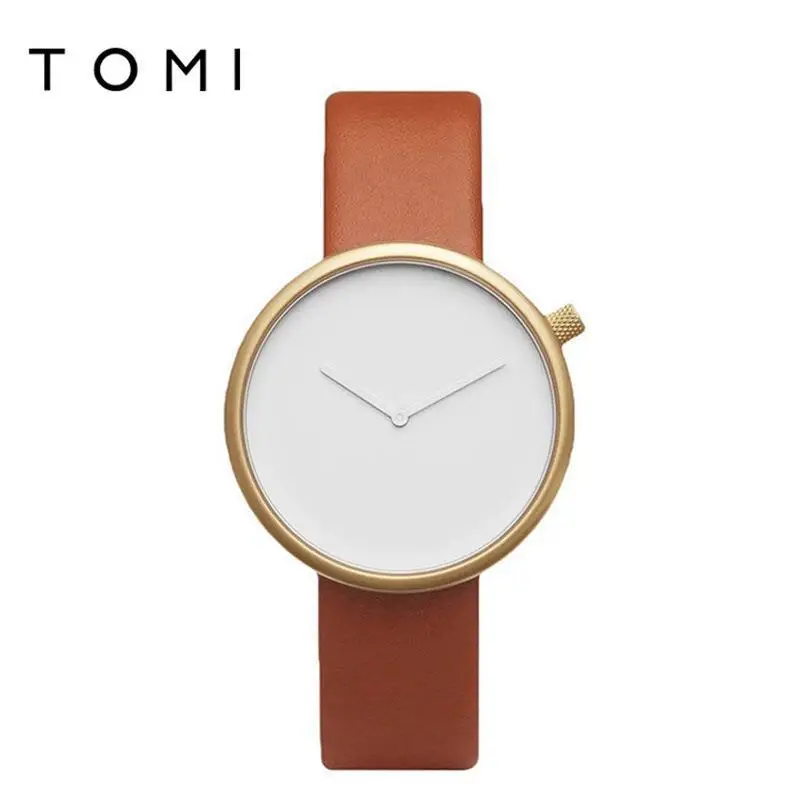 Tomi Black Leather Watch for Men Women Quartz Casual Fashion