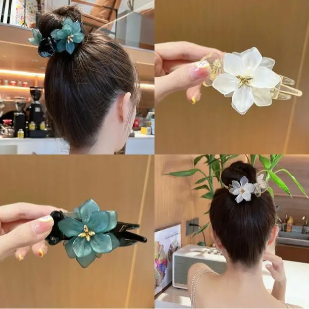 White Flower Hair Clip Korean Style Elegant - Image 4