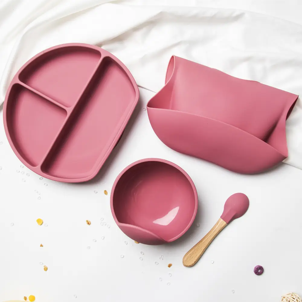 Pink Silicone Tableware Set for Kids & Adults - Image 5