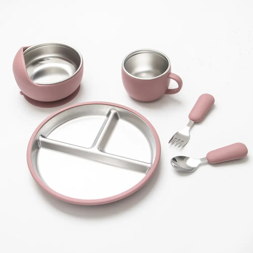 Pink Silicone Tableware Set for Kids & Adults - Image 6