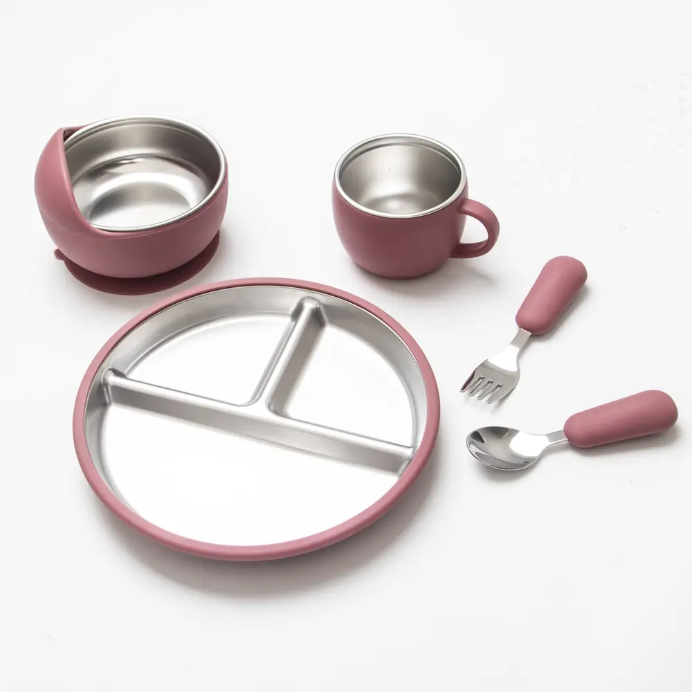 Pink Silicone Tableware Set for Kids & Adults - Image 7