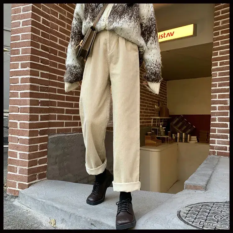 Women Retro Corduroy Suit Wide Leg Pants Autumn 2024 - Image 6