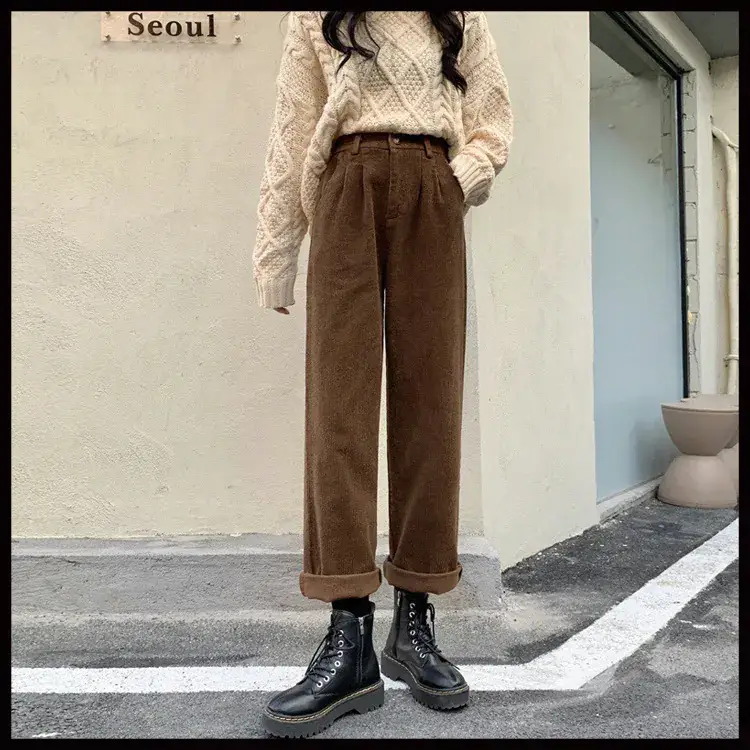 Women Retro Corduroy Suit Wide Leg Pants Autumn 2024 - Image 4