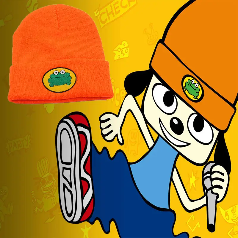 Orange Knitted Hat with Frog Embroidery for Women - Image 3