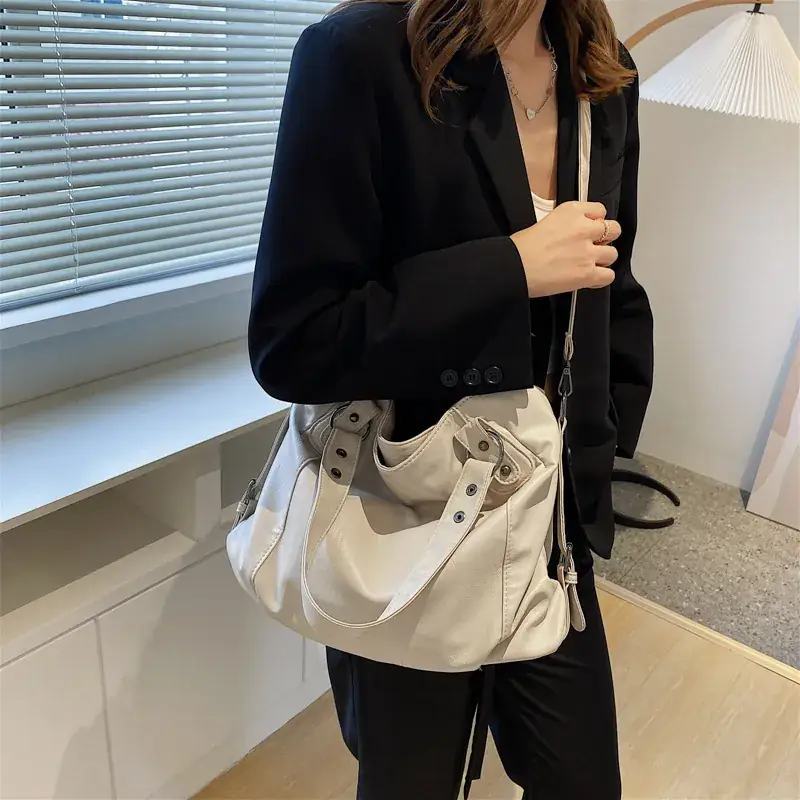 Black Korean Style Large Canvas Shoulder Bag - Image 5