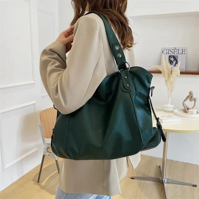 Black Korean Style Large Canvas Shoulder Bag - Image 7