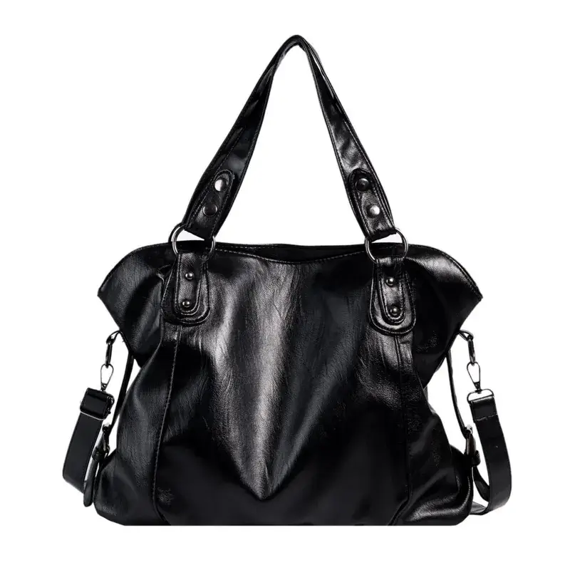 Black Korean Style Large Canvas Shoulder Bag - Image 8