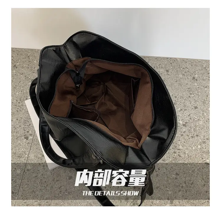 Black Korean Style Large Canvas Shoulder Bag — feature 11