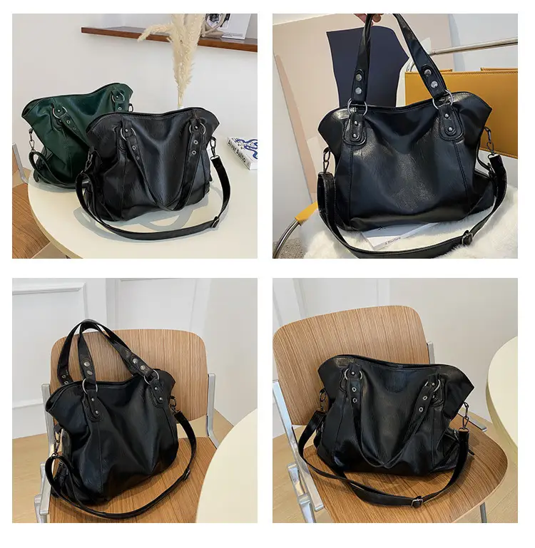 Black Korean Style Large Canvas Shoulder Bag — feature 12