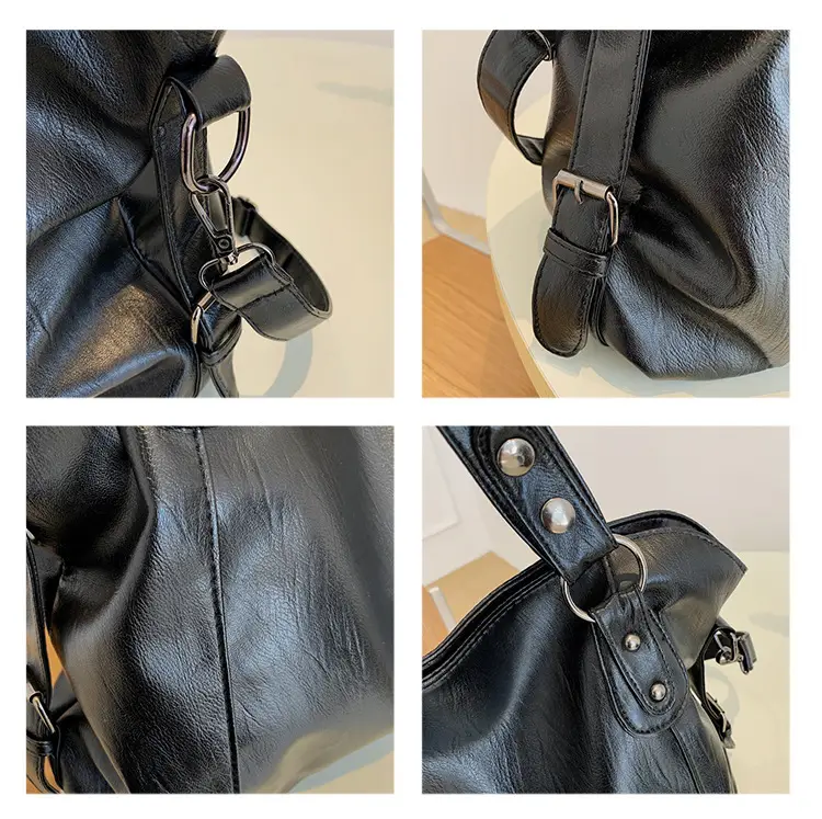 Black Korean Style Large Canvas Shoulder Bag — feature 13
