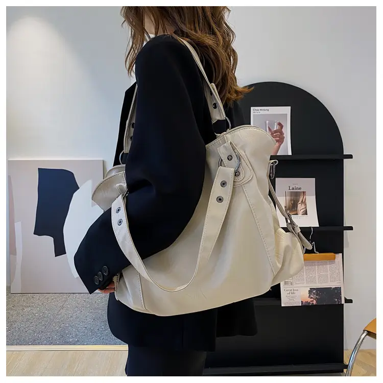 Black Korean Style Large Canvas Shoulder Bag — feature 14