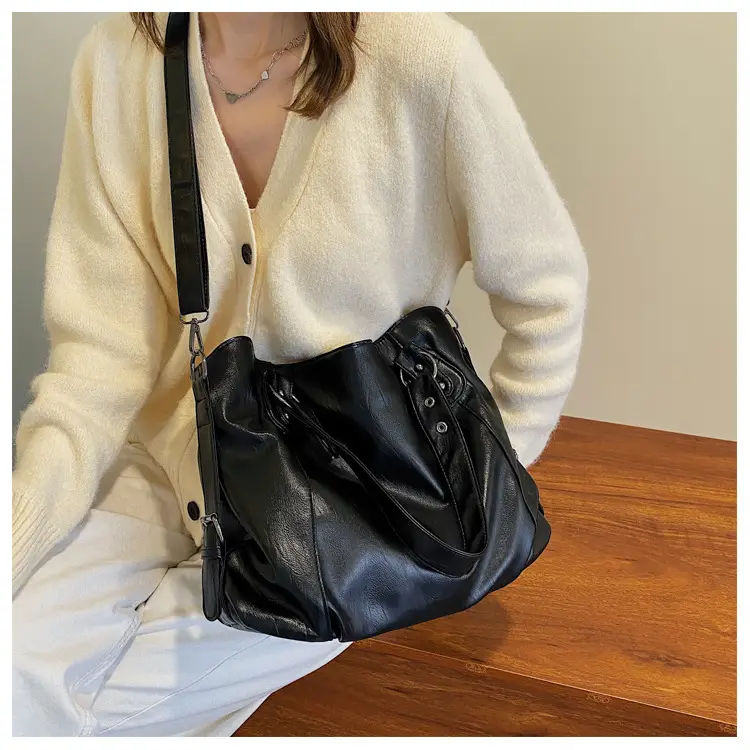Black Korean Style Large Canvas Shoulder Bag — feature 16