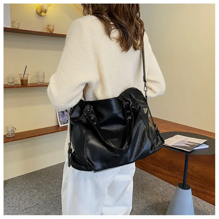 Black Korean Style Large Canvas Shoulder Bag — feature 17