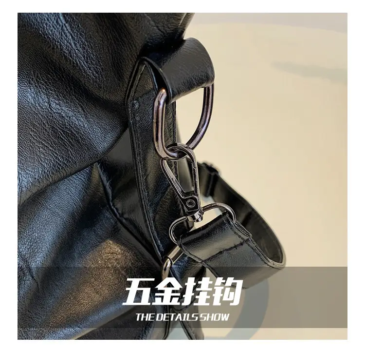 Black Korean Style Large Canvas Shoulder Bag — feature 9