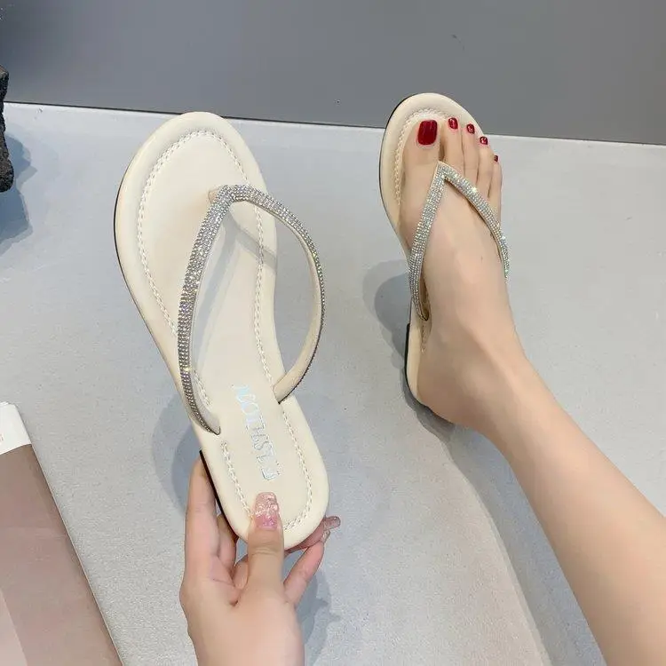 Rhinestone Flip Flops Women's White Plus Size