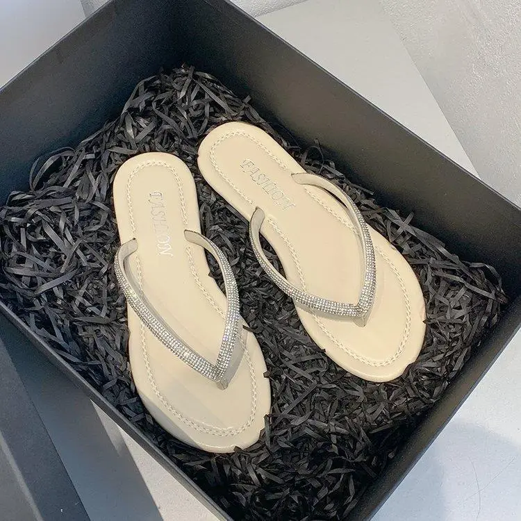 Rhinestone Flip Flops Women's White Plus Size