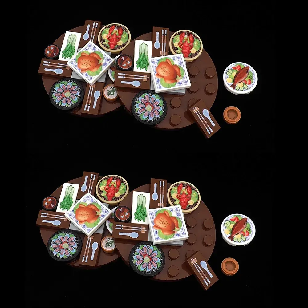 Assembled Food Building Blocks Dinner Party Scene Model Compatible with Lego Small Particle Assembled Toys