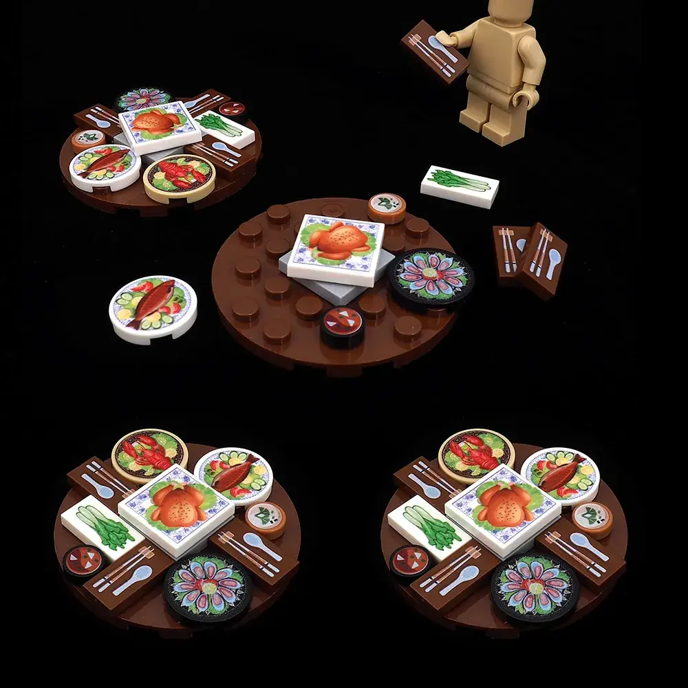 Assembled Food Building Blocks Dinner Party Scene Model Compatible with Lego Small Particle Assembled Toys