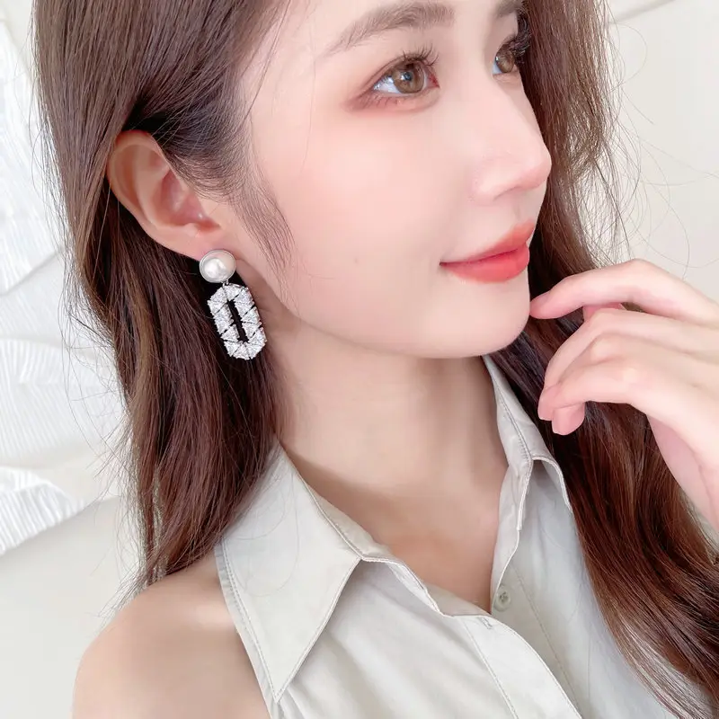 S925 Silver Diamond Necklace Earrings Super Flash Geometric Triangle Zircon Mosaic - Image 4