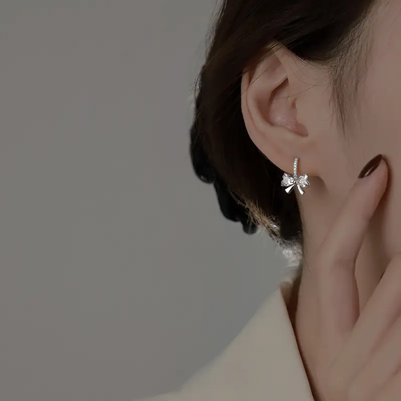 Sterling Silver Bow Earrings for Women 2022 New Trend - Image 3