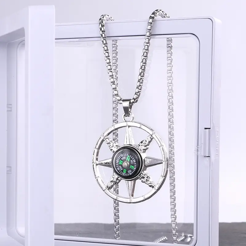 Men's Star Compass Necklace with Silver Chain - Image 2