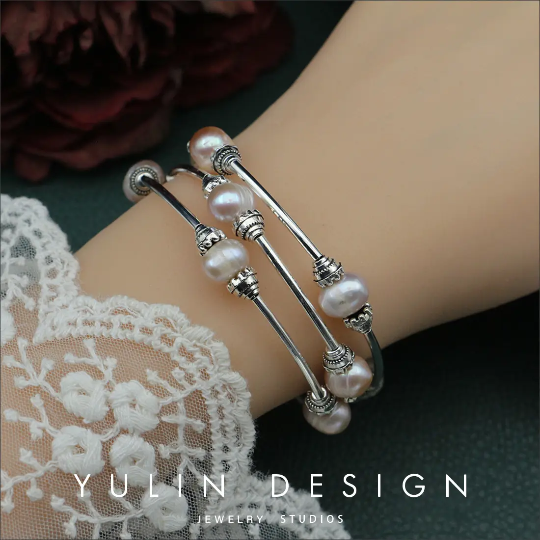 Women's Multi-Layer Pearl Baroque Bracelet Silver