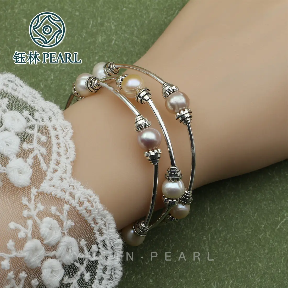 Women's Multi-Layer Pearl Baroque Bracelet Silver
