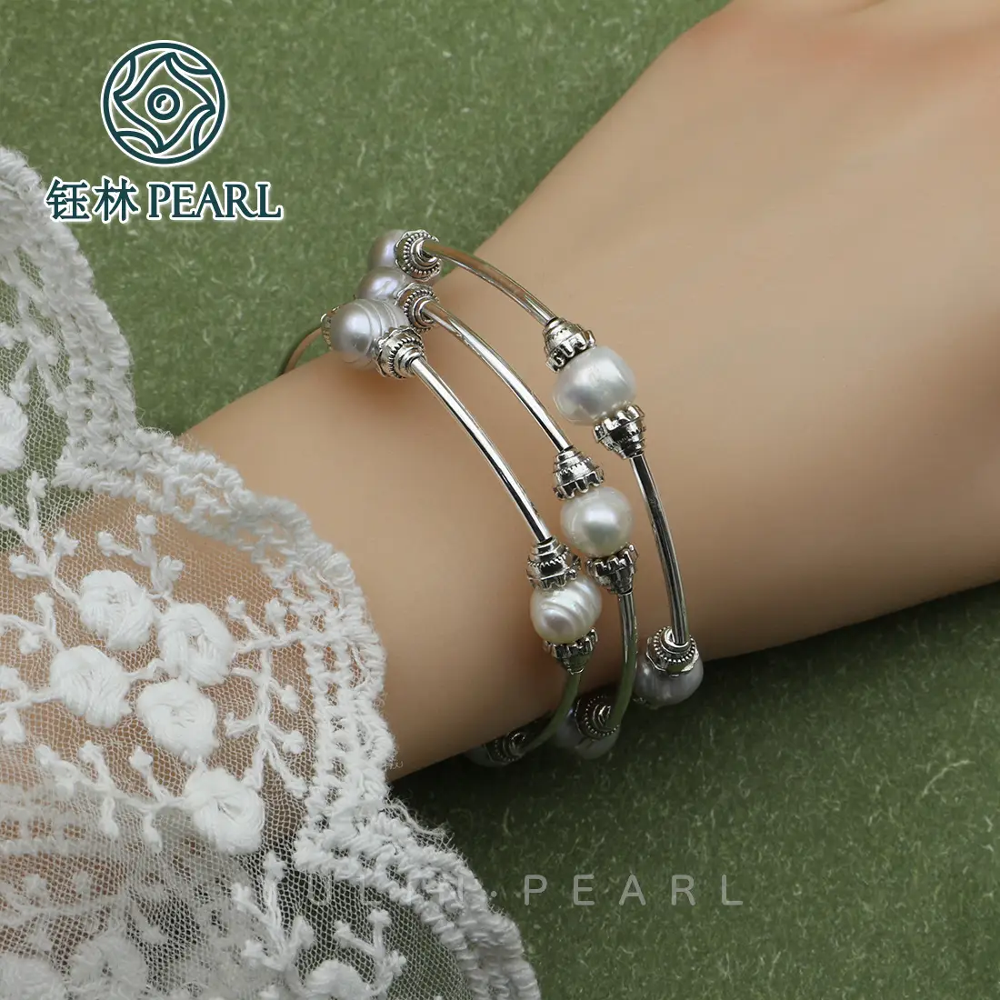 Women's Multi-Layer Pearl Baroque Bracelet Silver