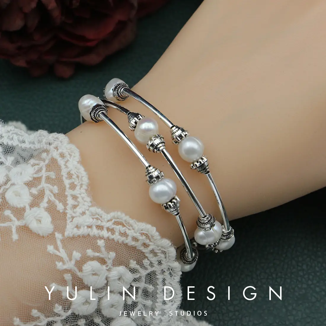 Women's Multi-Layer Pearl Baroque Bracelet Silver